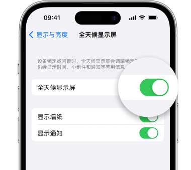 遂溪苹果15预约维修分享iPhone15如何设置全天候显示屏幕可见 